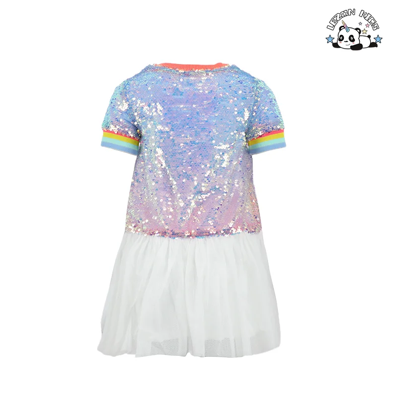LEZONKIDS - Customizable New Product Explosion Custom Colorful Sequin Short Sleeve Tutu Dresses for Girls Kids